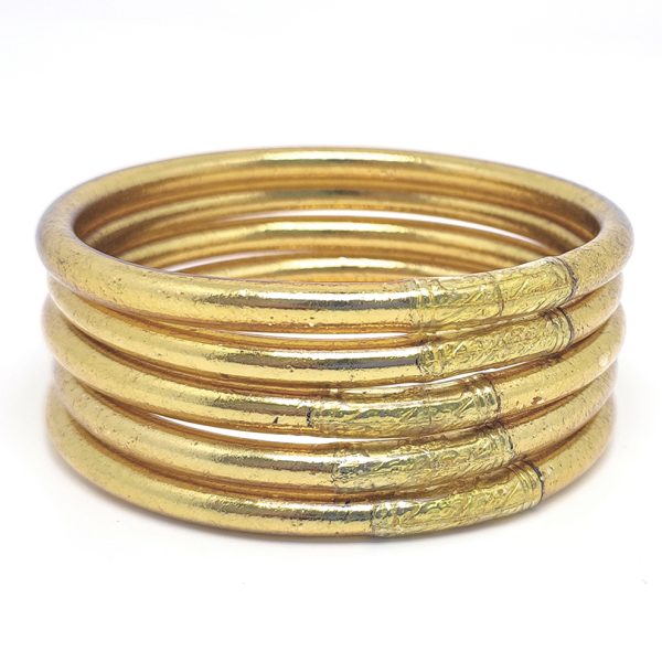 Auténticas Pulseras Pan De Oro Budistas Pack 5u, de plástico con pan de oro en su interior. Medida estándar (6.2cm). Amuletos de la Suerte