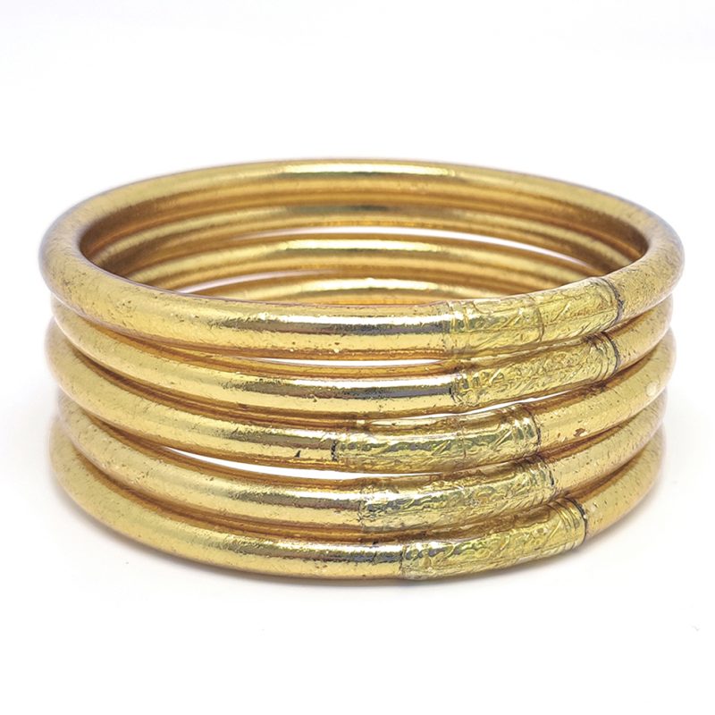 Auténticas Pulseras Pan De Oro Budistas Pack 5u, de plástico con pan de oro en su interior. Medida estándar (6.2cm). Amuletos de la Suerte