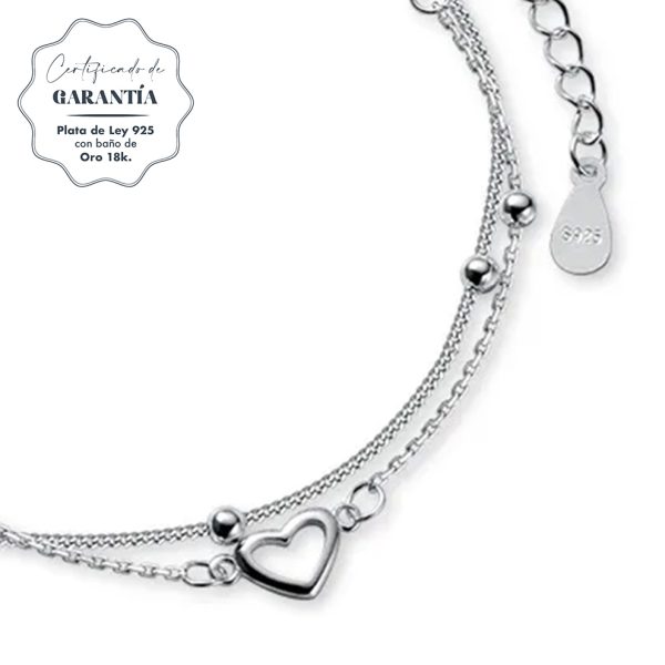 Pulsera Plata Mujer Corazón Hueco Cadena Eslabones doble - Pulseras Plata Mujer