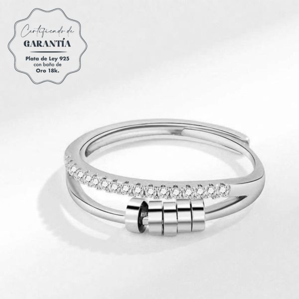 anillo mujer plata Sairis, anillo mujer ajustable, alivio ansiedad color plata- certficado calidad S925