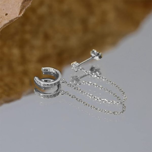Earcuff Plata Felicia plateado -  Piercing Oreja Plata de Ley 925 chapado en oro 18k con circonitas blancas. Tamaño 18mm. Pendiente plata unitario- Regalo ideal mujer- Regalo día de la madre- bodegón