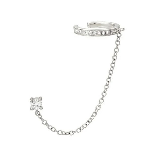 Earcuff Plata Felicia plateado -  Piercing Oreja Plata de Ley 925 chapado en oro 18k con circonitas blancas. Tamaño 18mm. Pendiente plata unitario- Regalo ideal mujer- Regalo día de la madre