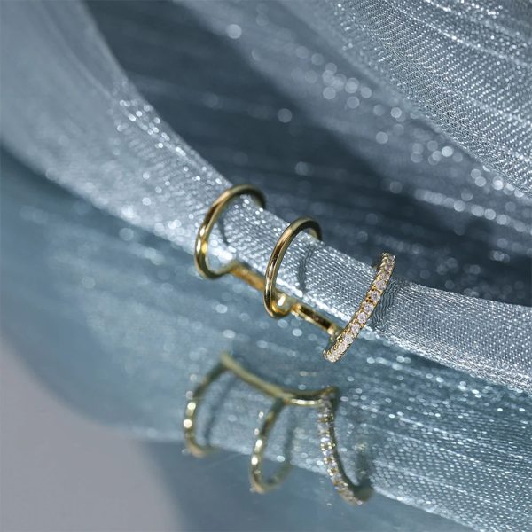 Earcuff Plata Venus oro -  Piercing Oreja Plata de Ley 925 chapado en oro 18k con circonitas blancas. Tamaño 18mm. Pendiente plata unitario- Regalo ideal mujer- Regalo día de la madre-bodegón