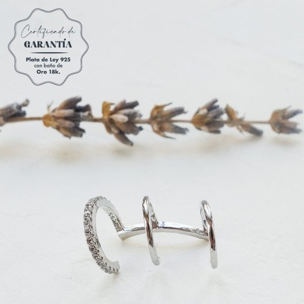 Earcuff Plata Venus plateado -  Piercing Oreja Plata de Ley 925 chapado en oro 18k con circonitas blancas. Tamaño 18mm. Pendiente plata unitario- Regalo ideal mujer- Regalo día de la madre- bodegón