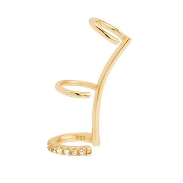 Earcuff Plata Venus oro -  Piercing Oreja Plata de Ley 925 chapado en oro 18k con circonitas blancas. Tamaño 18mm. Pendiente plata unitario- Regalo ideal mujer- Regalo día de la madre