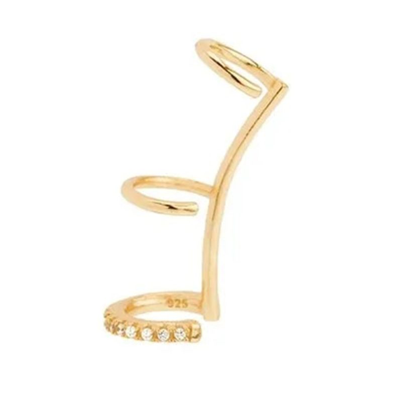 Earcuff Plata Venus oro -  Piercing Oreja Plata de Ley 925 chapado en oro 18k con circonitas blancas. Tamaño 18mm. Pendiente plata unitario- Regalo ideal mujer- Regalo día de la madre