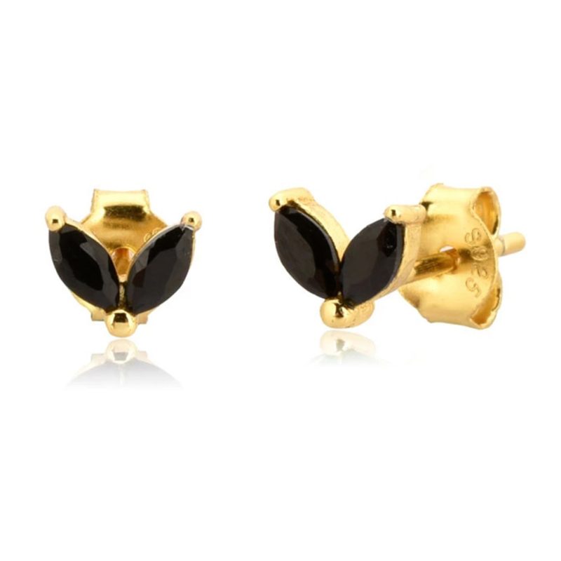 Pendientes mujer plata flor negra oro- Pendientes de plata mujer de plata de ley 925. - Regalo ideal mujer- Regalo día de la madre