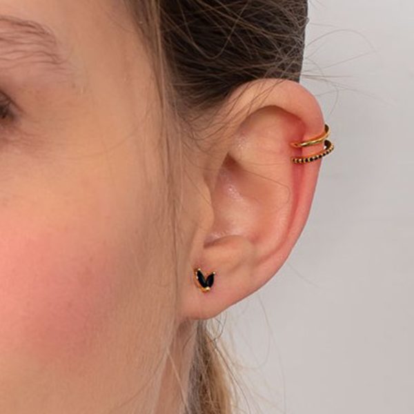 Pendientes mujer plata flor negra oro- Pendientes de plata mujer de plata de ley 925. - Regalo ideal mujer- Regalo día de la madre - modelo