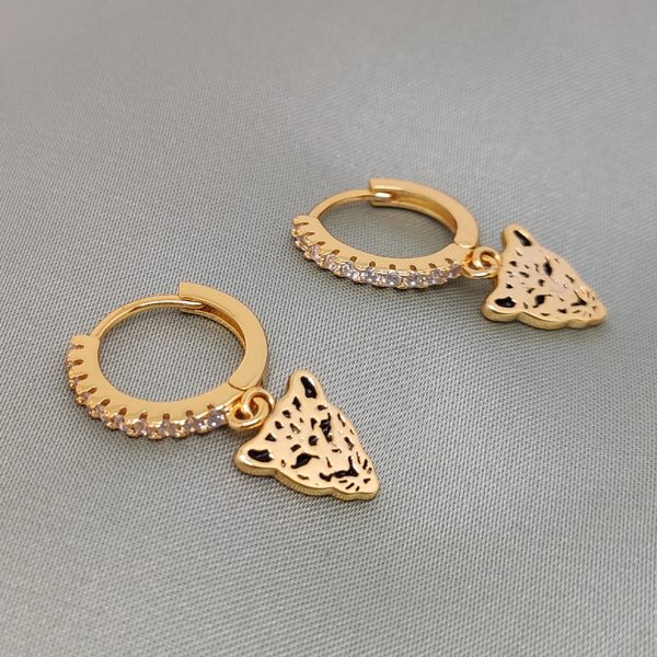 Pendientes mujer plata Tigre Dorados- Pendientes de plata mujer de plata de ley 925 con circonitas blancas. Pendiente plata unitario- Regalo ideal mujer- Regalo día de la madre - bodegón