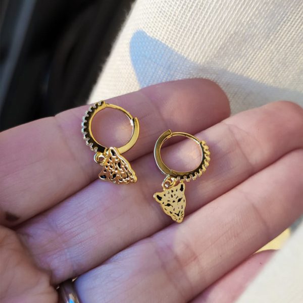Pendientes mujer plata Tigre Dorados- Pendientes de plata mujer de plata de ley 925 con circonitas blancas. Pendiente plata unitario- Regalo ideal mujer- Regalo día de la madre - bodegón