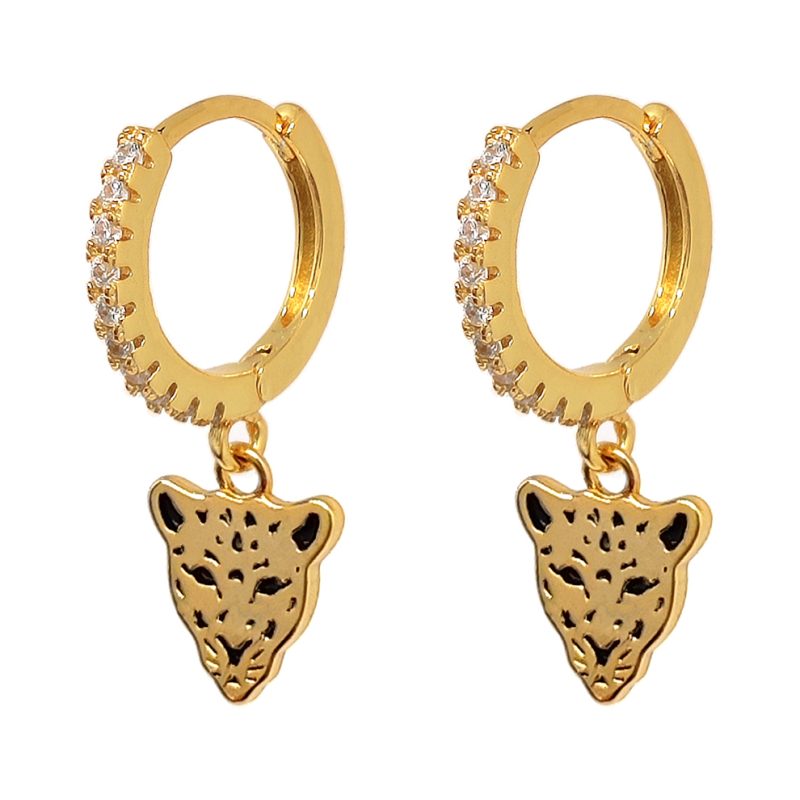 Pendientes mujer plata Tigre Dorados- Pendientes de plata mujer de plata de ley 925 con circonitas blancas. Pendiente plata unitario- Regalo ideal mujer- Regalo día de la madre