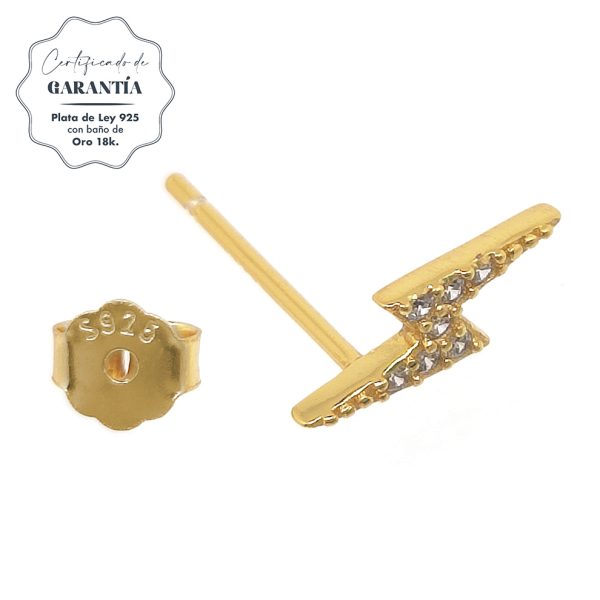 Pendientes mujer plata rayo oro- Pendientes de plata mujer de plata de ley 925. - Regalo ideal mujer- Regalo día de la madre- certificado