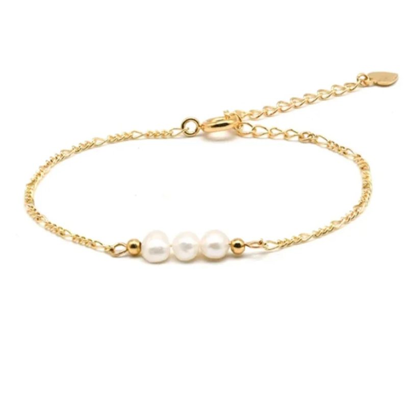 Pulsera mujer Tres perlas plata- Pulsera plata mujer de ley 925. Cadena eslabones doble- Regalo ideal mujer- Regalo día de la madre