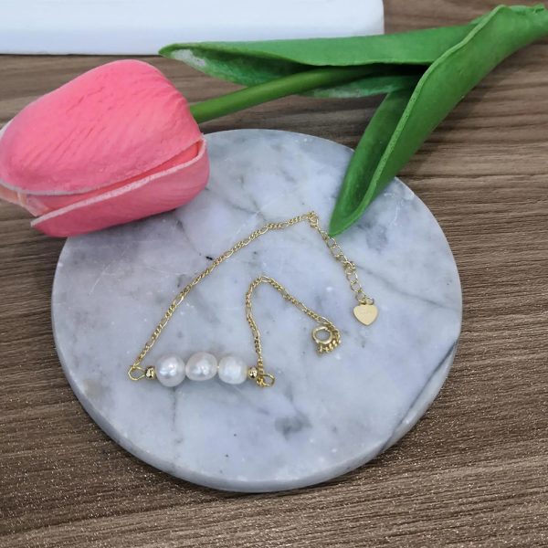 Pulsera mujer Tres perlas plata- Pulsera plata mujer de ley 925. Cadena eslabones doble- Regalo ideal mujer- Regalo día de la madre- bodegón