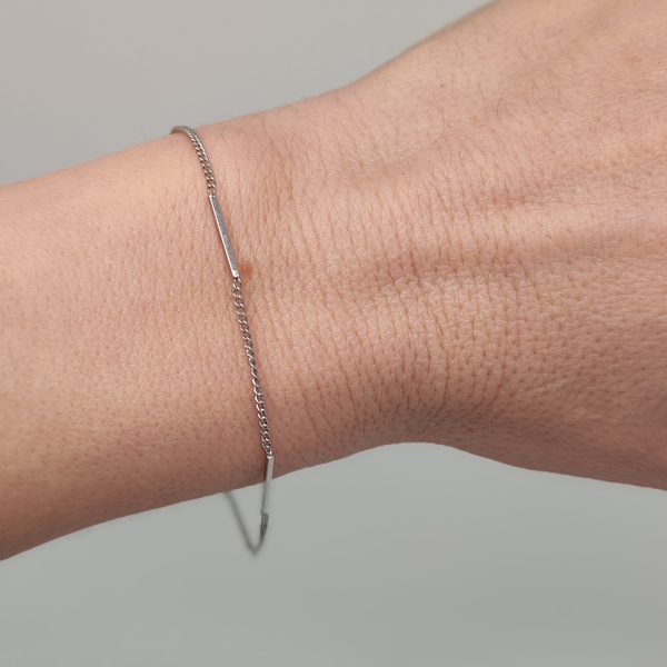Pulsera mujer cilindros plata- Pulsera plata mujer de ley 925. Cadena eslabones doble- Regalo ideal mujer- Regalo día de la madre- mano modelo con pulsera
