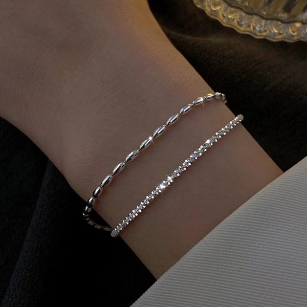 Pulsera mujer Daisy plata- Pulsera plata mujer de ley 925. Cadena eslabones doble- Regalo ideal mujer- Regalo día de la madre- mano modelo