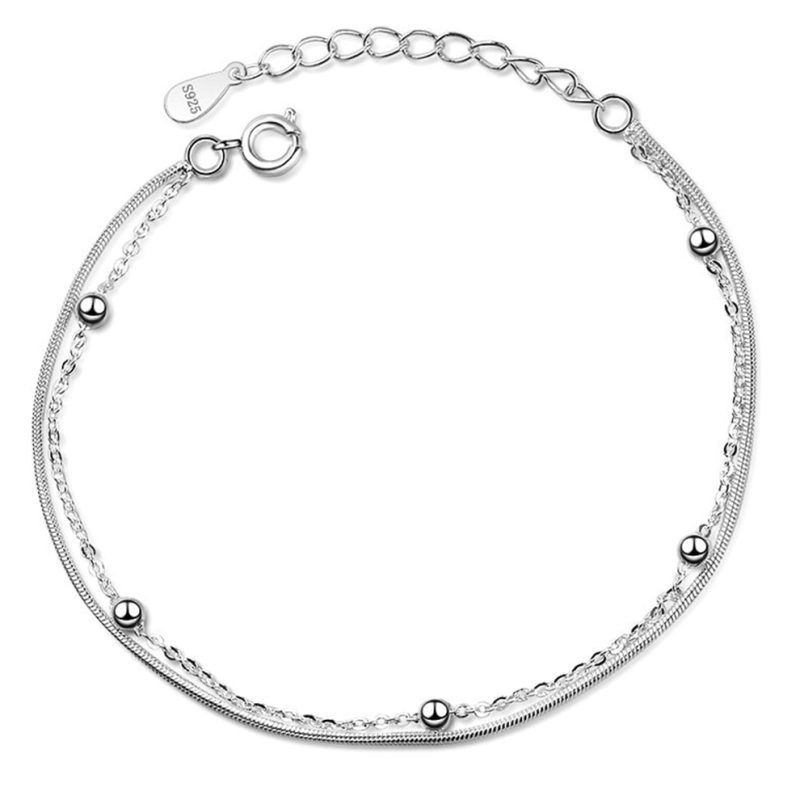 Pulsera mujer Rosellin plata- Pulsera plata mujer de ley 925. Cadena eslabones doble- Regalo ideal mujer- Regalo día de la madre