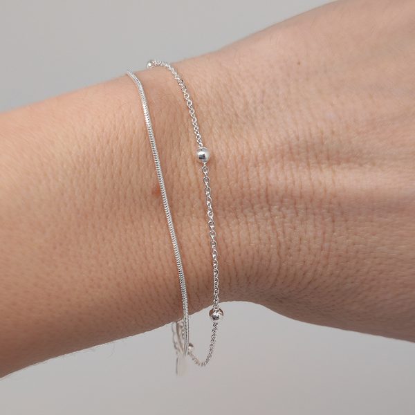 Pulsera mujer Rosellin plata- Pulsera plata mujer de ley 925. Cadena eslabones doble- Regalo ideal mujer- Regalo día de la madre - modelo con pulsera plata