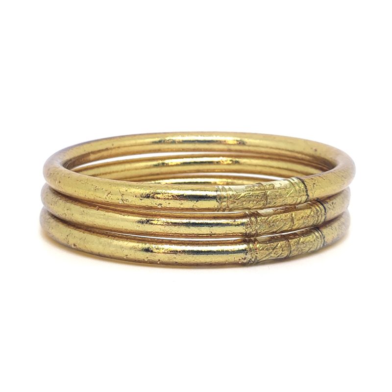 Auténticas Pulseras Pan De Oro Budistas Pack 3u, de plástico con pan de oro en su interior. Medida estándar (6.2cm). Amuletos de la Suerte